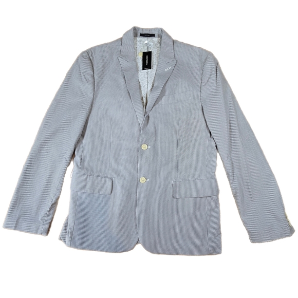 NWT Express White Gray SEERSUCKER Sport Coat SKULL Crossbones Jacket Blazer 40R - Picture 2 of 10